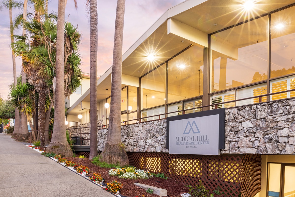 The front entrance to Medical Hill with large windows