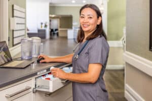 A nurse at Medical Hill getting medicine for a patient