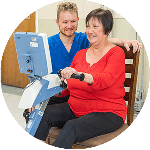 A woman doing physical therapy